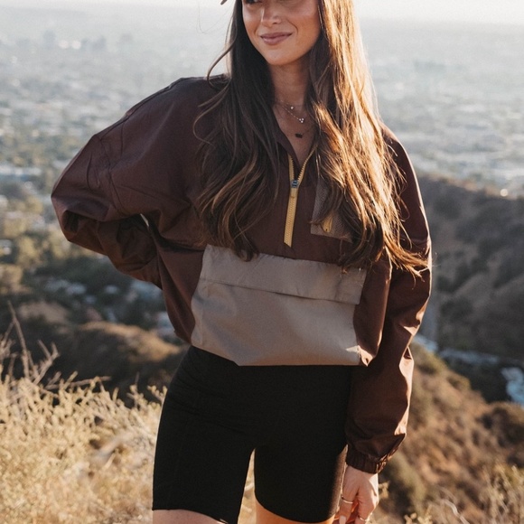 Fabletics - Shawn Cropped Half-Zip Brown Lightweight Windbreaker Jacket - 3X - Picture 1 of 2